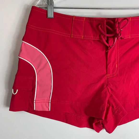 Express Stretch Y2K Shorts Swim Surf Beach  Red Pink Sz 11/12 Pockets Tie Front - Picture 8 of 15